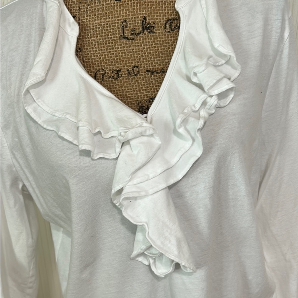 American Living White Ruffle Blouse - Picture 2 of 11
